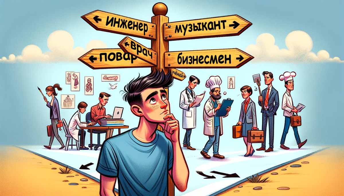Выбор профессии: кем стать? Авторские права на иллюстрацию принадлежат медиагруппе "Хакнем" и защищены товарным знаком ®️