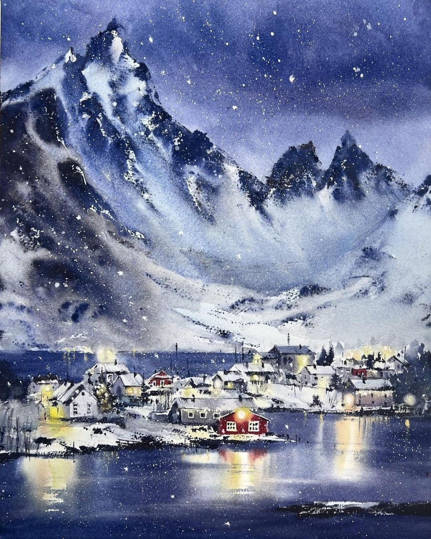 Лофотенские острова. Норвегия. 2021 г. Бумага, акварель. 31 x 41 см