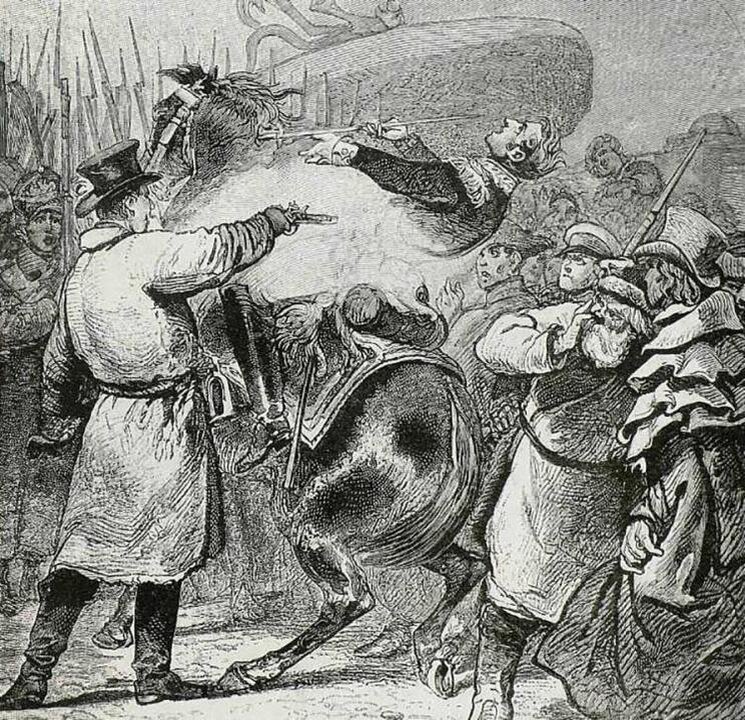 Бонапартовский коллаборационист и мародер убивает боевого генерала, в страхе, что тот вразумит солдат...  