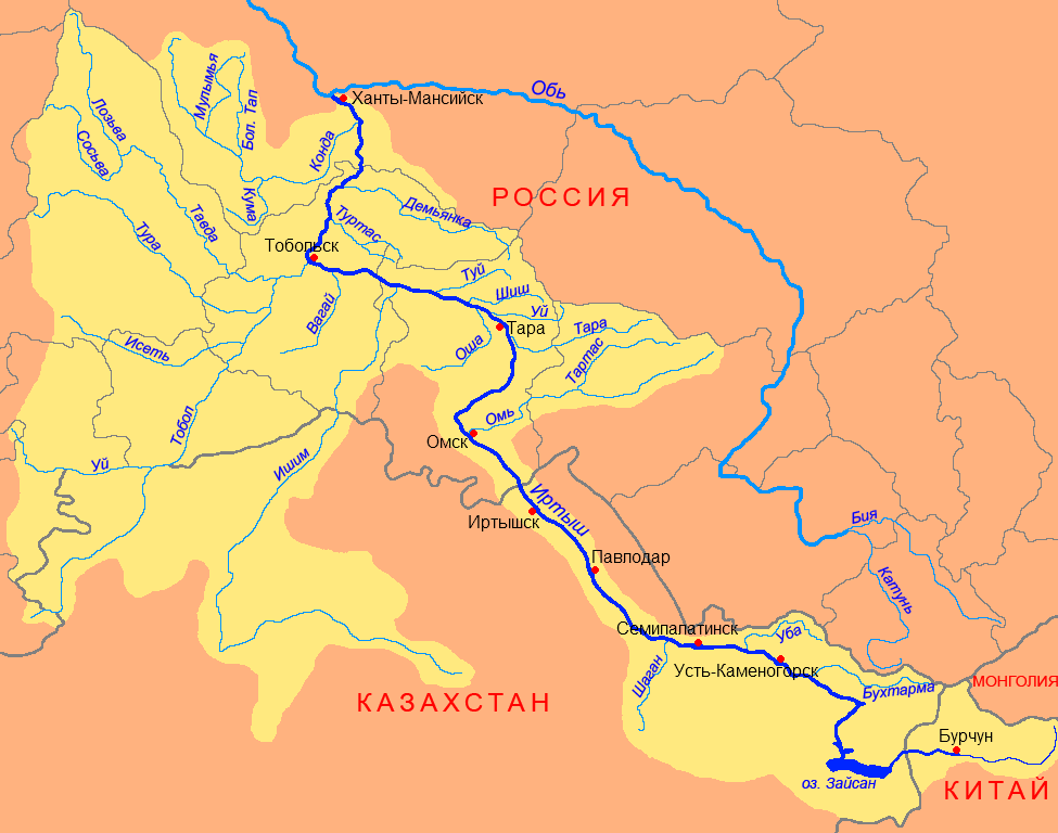 © СафроновАВ / Wikimedia Commons / CC BY-SA 3.0 (Схема бассейна реки Иртыш)