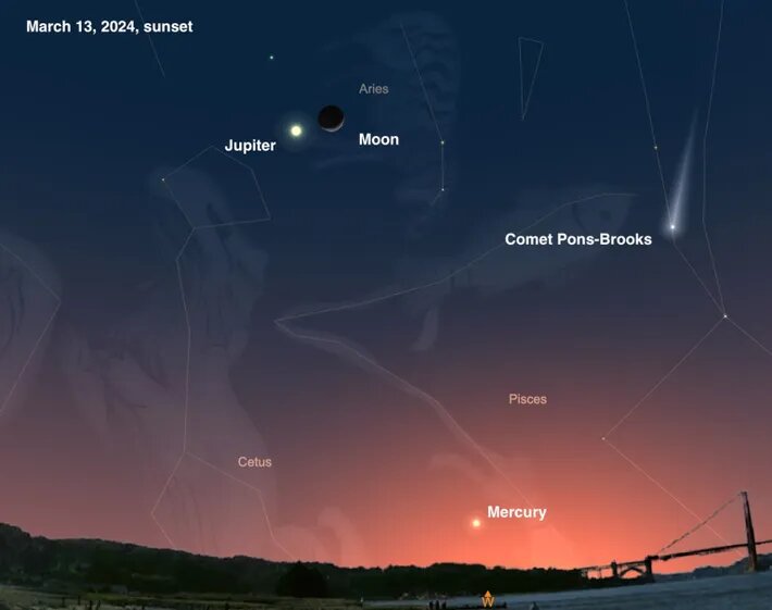 Так будет выглядеть ночное небо 13 марта 2024 года. 
FOTOGRAFÍA DE ILLUSTRATION BY ANDREW FAZEKAS