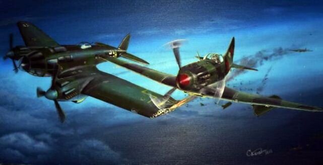 Художественное отображение первого в Великой Отечественной войне ночного тарана, совершенного 25 июня 1941 года Константином Обориным 