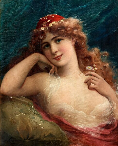 Emile Vernon - Young woman with daisies