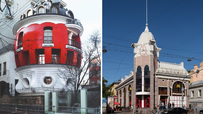 Есть хорошие примеры капрома, например Дом-яйцо в Москве и здание «Макдональдс у Василеостровской» в Петербурге.