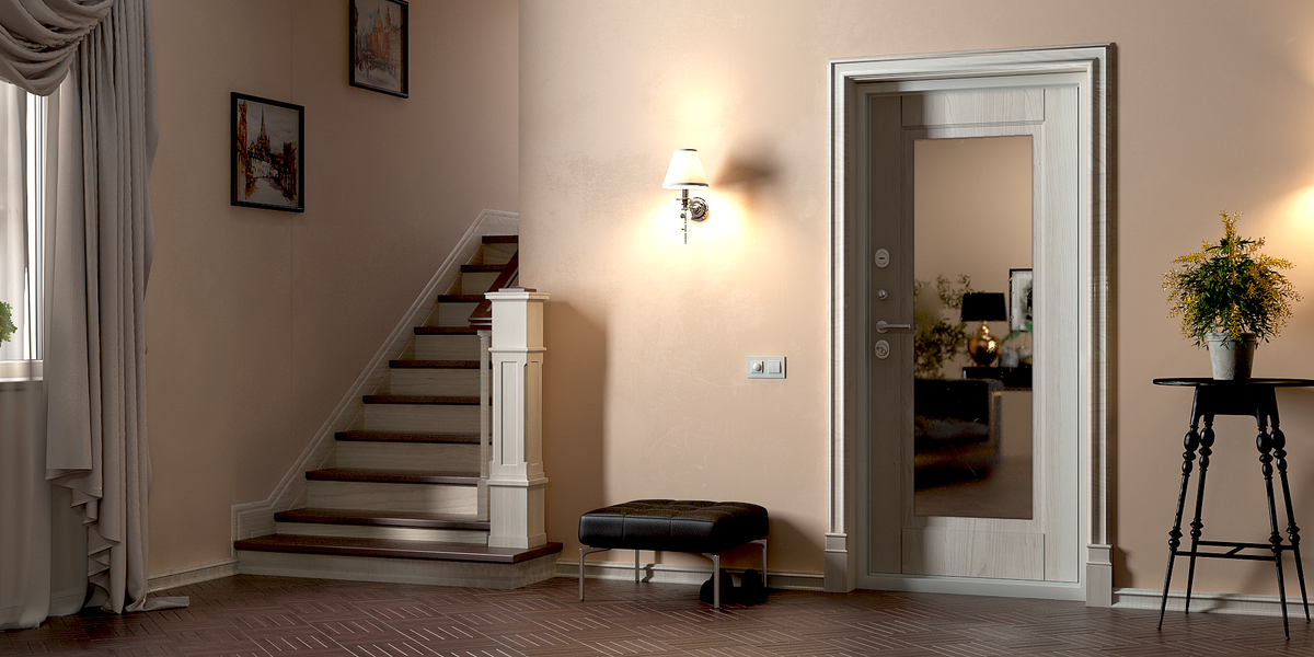 Квартирная дверь Portalle c зеркальной вставкой. 