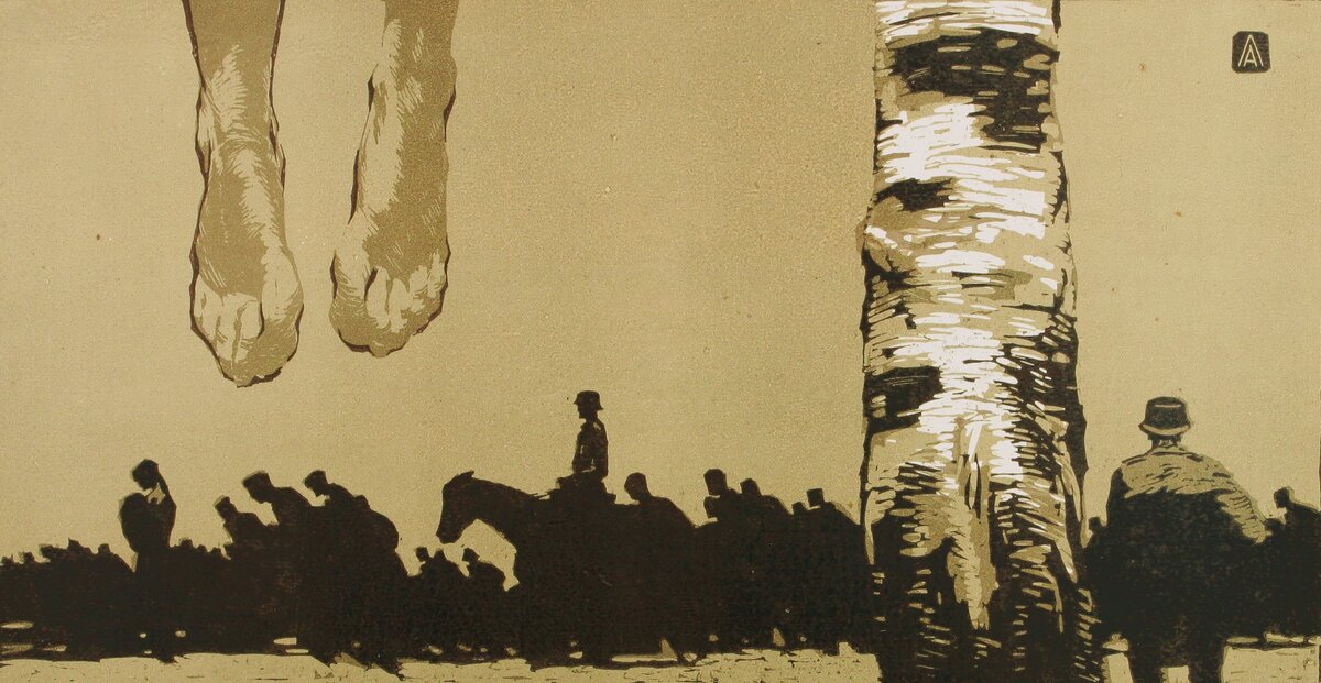 2. Ланин Август Васильевич «Оккупация» из серии «Дороги войны» 1960. Для справки: Демографические потери Советского Союза в результате нацистской агрессии составили 26,6 миллионов человек. Около 13 миллионов - мирные жители, более 3 миллионов - военнопленные, умершие в германском плену.