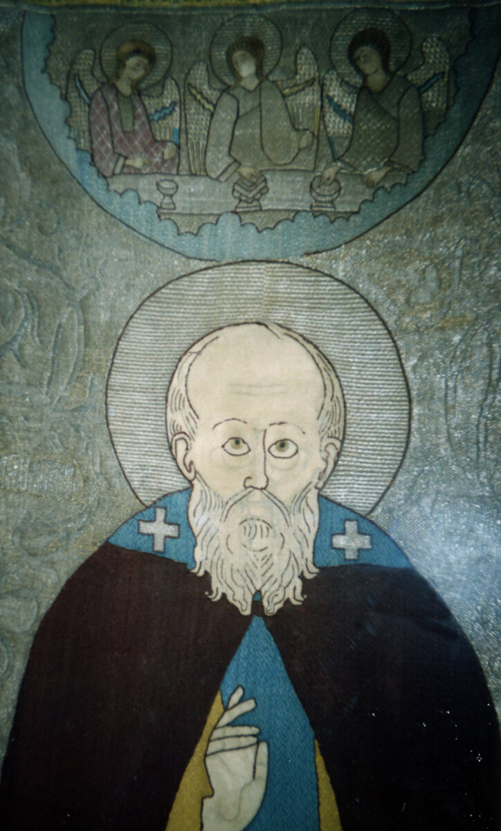 Прп. Антоний Сийский. Вышитая икона (фрагмент)