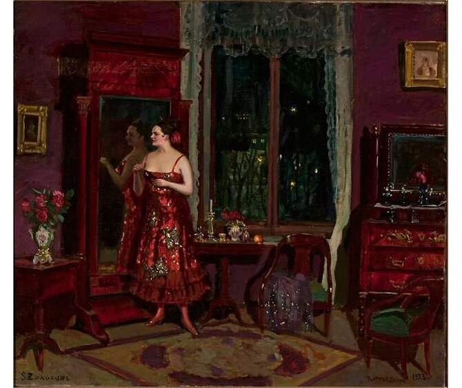 Станислав Жуковский. Перед маскарадом (Портрет жены). 1923. Холст, масло. 80,5 х 90,5. Национальный музей, Варшава