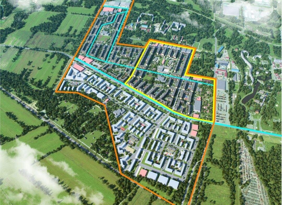 Локация сверху. Голубая полоса посередине — это проспект Ветеранов 