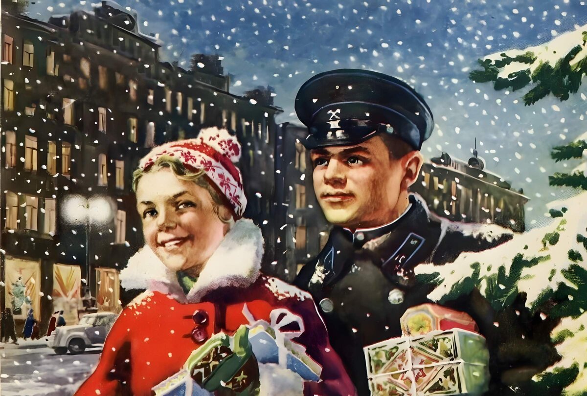 Новогодняя открытка в стиле 60 х