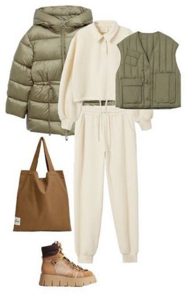 можно добавить акцент базовому спортивному костюму в виде стеганого жилета