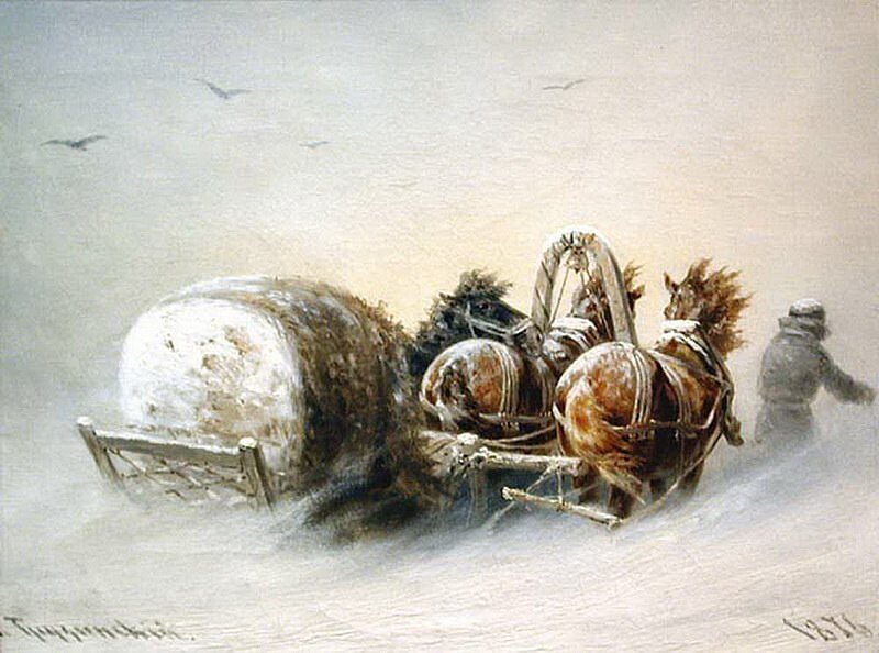 "В снежной буре", П.Н. Грузинский, 1876. Частное собрание.