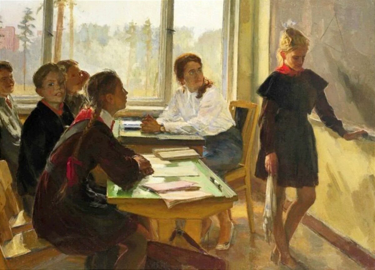 "Не решила". Картина советского художника Виктора Цветкова для иллюстрации, в обработке автора