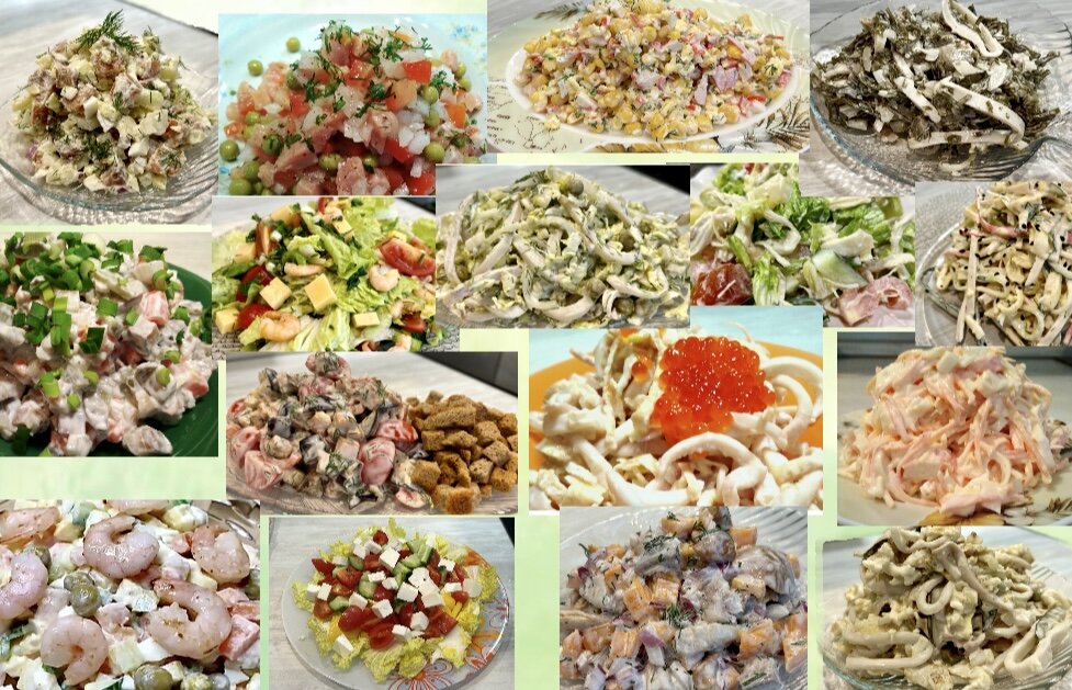 Фото коллаж автора. Меню беспроигрышных вариантов салатов на скорую руку, на праздничное застолье: делюсь подборкой(берите на заметку)