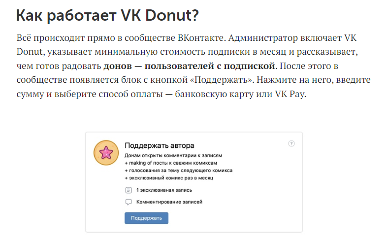 В июне 2020 года, Вконтакте ввели новую форму поддержки авторов - VK Donut.