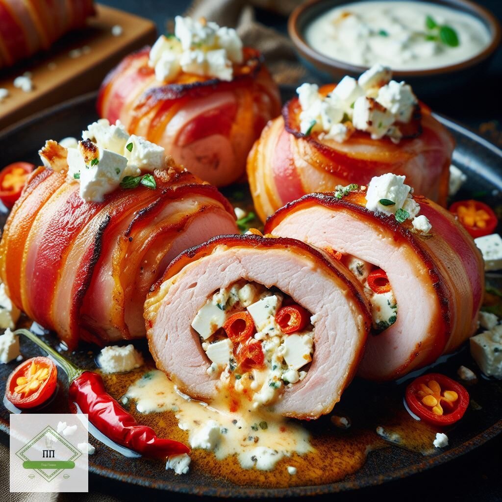 Медальоны из свинины с тофу и беконом