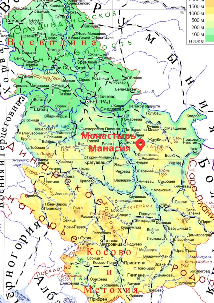 Монастырь Манасия на карте Сербии