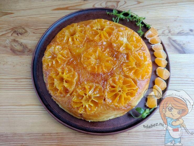 Пирог из жареных мандаринов на сковороде