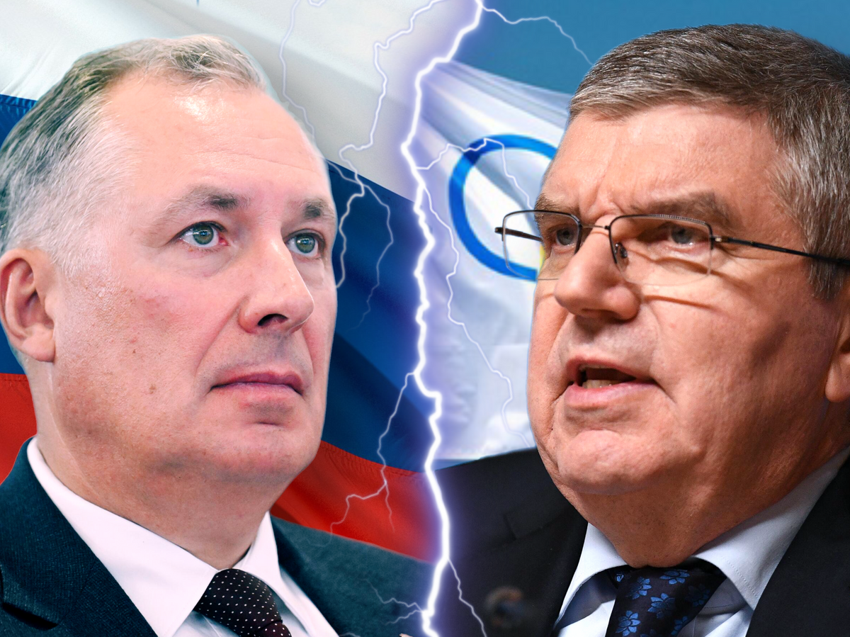    Станислав Поздняков и Томас Бах© Иллюстрация РИА Новости . РИА Новости / Александр Вильф