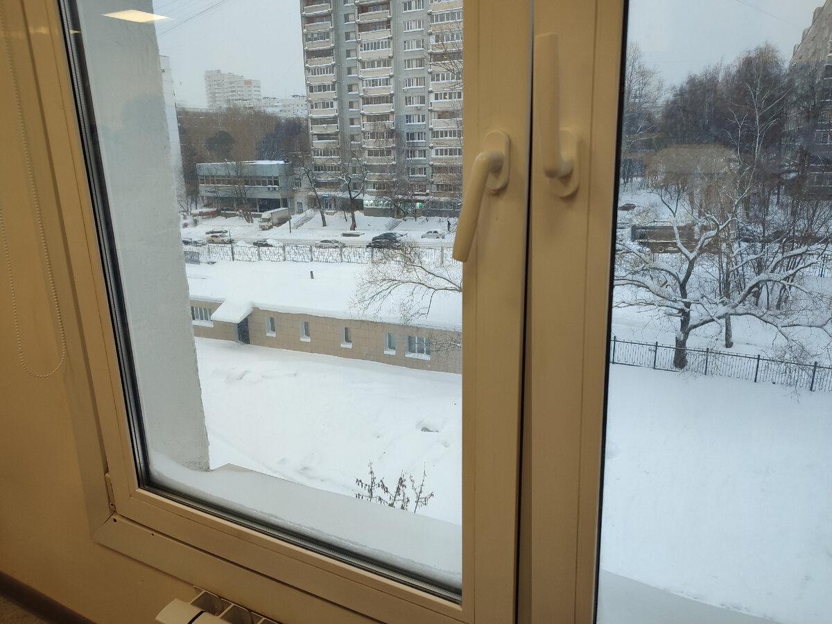 Сегодняшний вид из окна из аудитории, в которой контрольные работы проводились. Зима снежная.