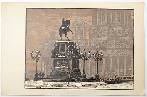    Станислав Вихарев. «Исаакиевская площадь». Линогравюра. 1960 Даниил Кугушев