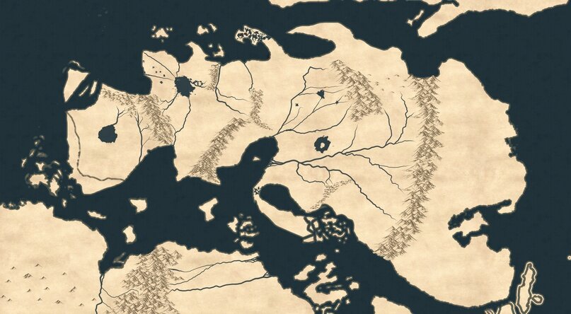 Рабочая карта Большой Земли (без границ государств), а также заселённая часть Старой Земли (снизу)