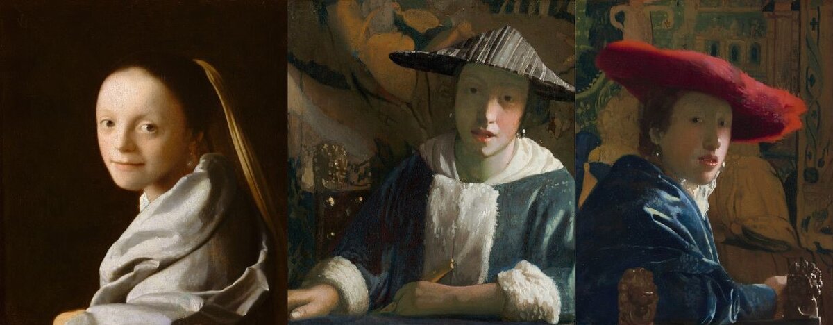 Портрет молодой девушки, Девушка с флейтой, Девушка в красной шляпе.