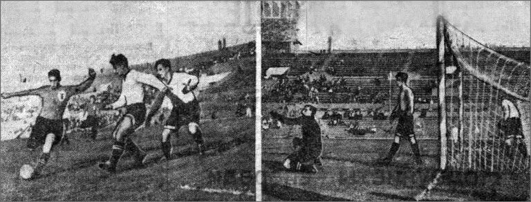 «Торпедо» - «Нефтяник» (Баку) – 2:0. На левом фото в атаке торпедовец Антонин Сочнев. На правом фото – мяч влетает в ворота «Нефтяника».