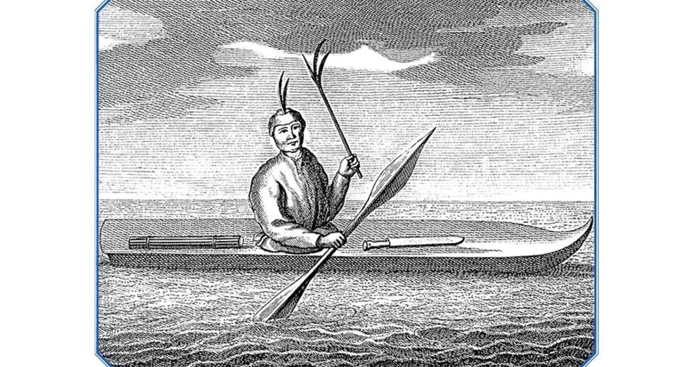Алеут в лодке, гравюра 1755 года📷
