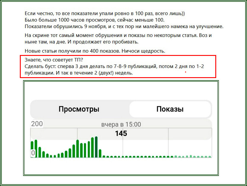 Как вернуть упавшие показы на Дзен-канале, совет ТП