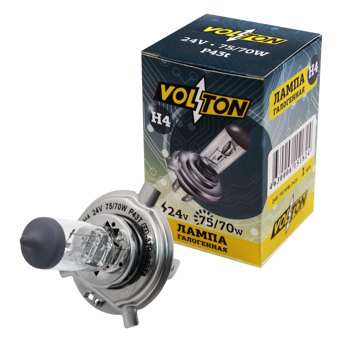 Лампа галогенная H4 24В 75/70 Вт Р43t +30% "VOLTON"