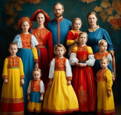 Многодетная российская семья в представлении нейросети
