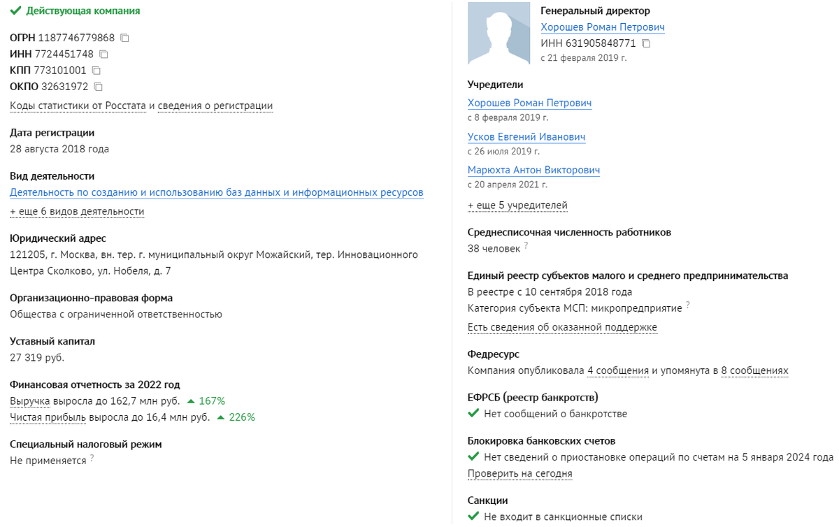 Данные из ЕГРЮЛ