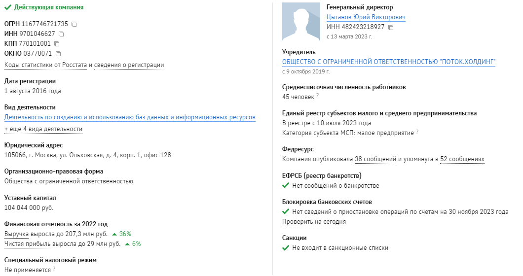 Данные ЕГРЮЛ