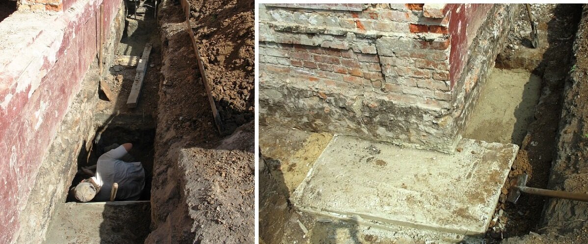 реконструкция старого фундамента. усиление фундамента. реставрированные картины. усиленный фундамент. реставрация памятников архитектуры.