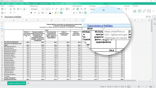 МойОфис Таблица. Как вставить ссылку в таблицу