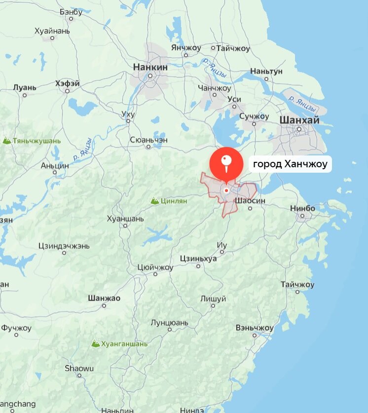 Город Ханчжоу в провинции Чжэцзян на карте Китая