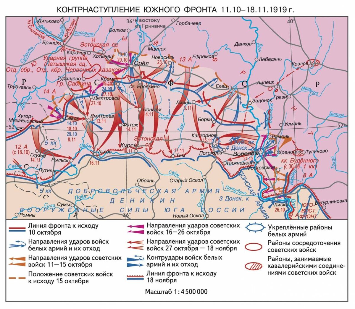 Карта украинского контрнаступления. Наступление Деникина на Москву 1919 карта. Орловско-Кромское сражение 1919.