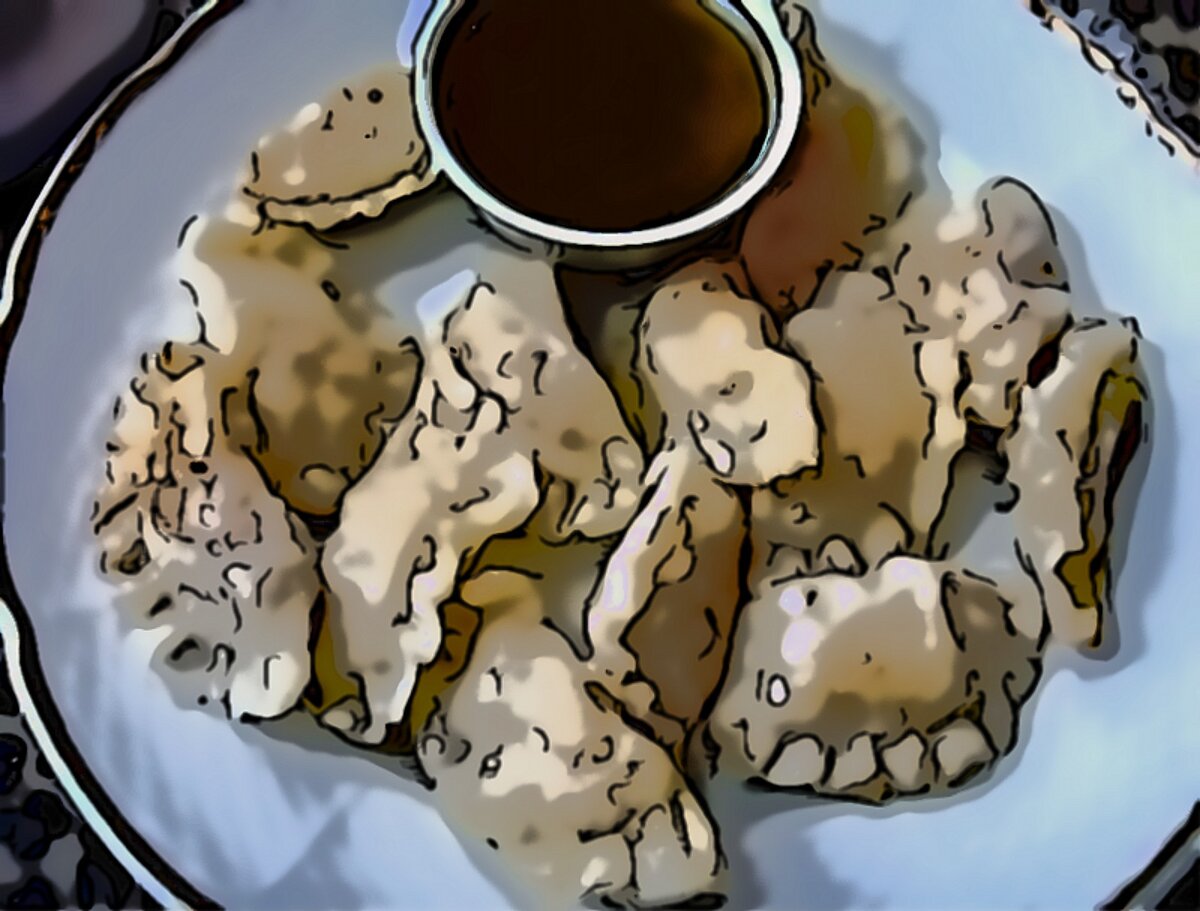 Пельмени с креветками и курицей