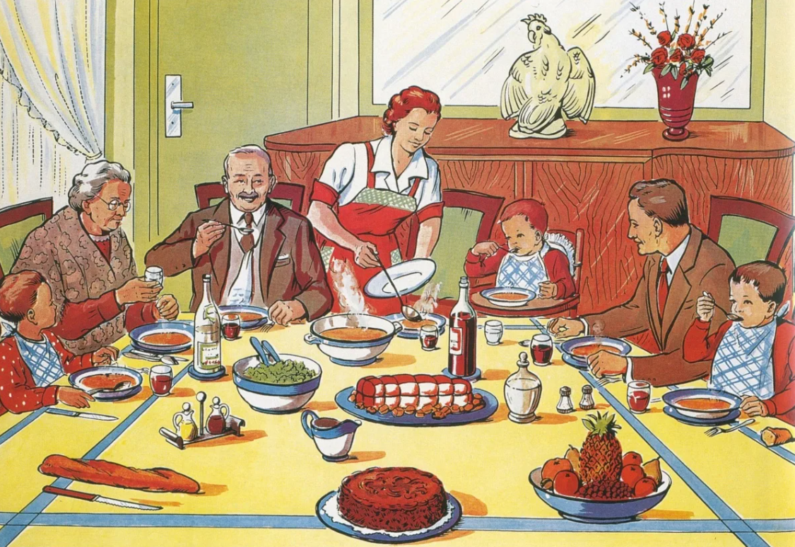 И мальчики приходившие в гости. Советская семья за столом. Картина семья за столом. Советское застолье иллюстрация. Картина праздничный стол.