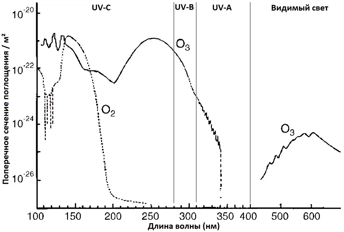 Сравнение поглотительных свойств кислорода и озона.