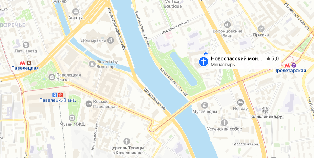 От Павелецкой до монастыря. Яндекс.Карты