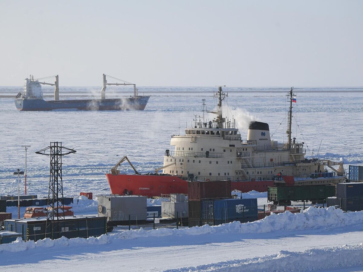 Корабли в морском порту на трассе Северного морского пути Дудинка© РИА Новости / Светлана Шевченко