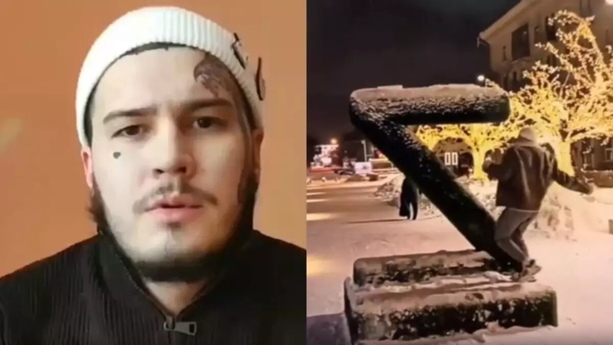     Полиция опубликовала видео с извинениями 24-летнего красноярца, который пинал фигуру в виде буквы Z.