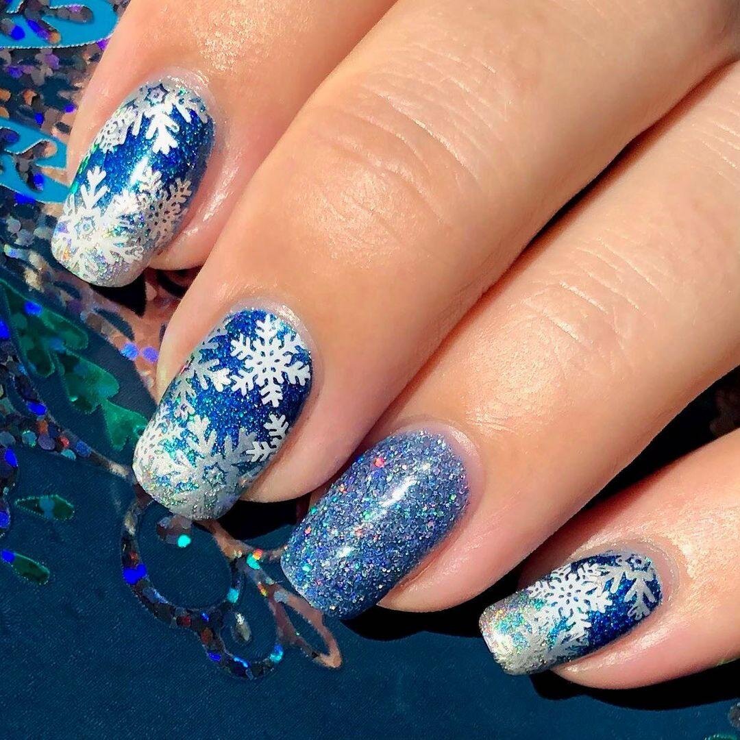 Нежные снежинки на ногтях | 젤네일아트, 프렌치 네일, 네일아트