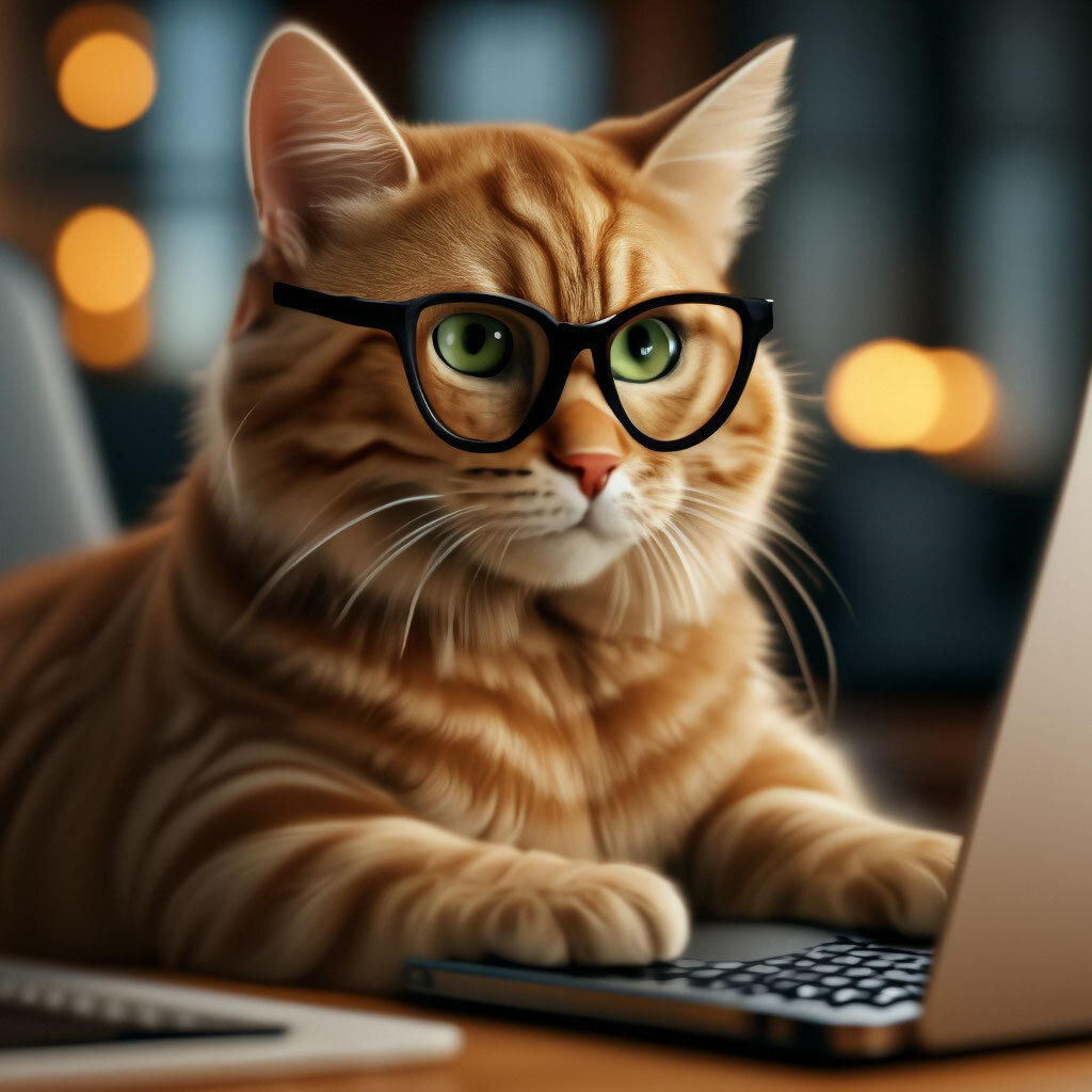 Кот за ноутбуком. Нейросеть Шедеврум.