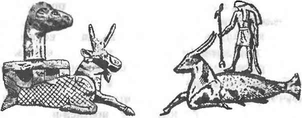 Изображение Козы-Рыбы на вавилонском межевом знаке (Касситский период) - слева и на Дендерском Зодиаке - справа.