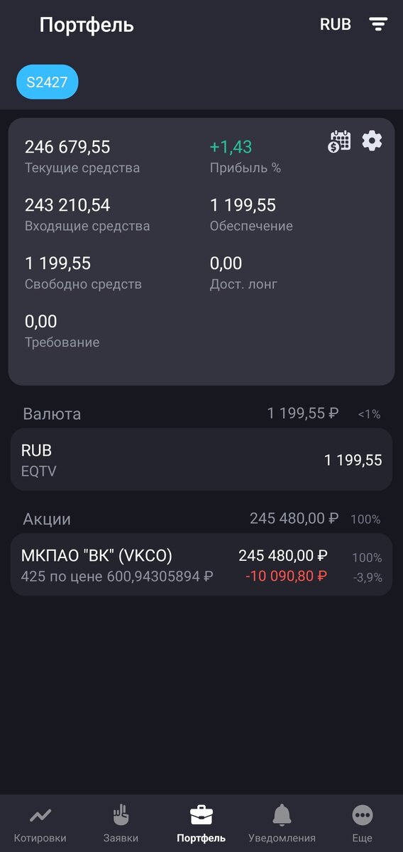 Портфель на момент написания статьи 