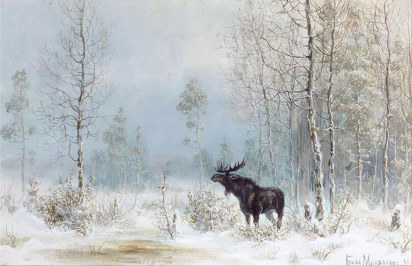 Зимний день, акварель