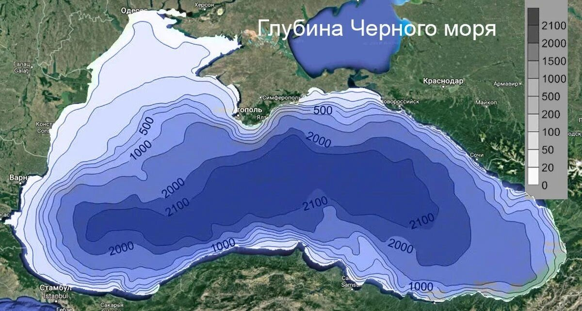 Подробная карта дна черного моря